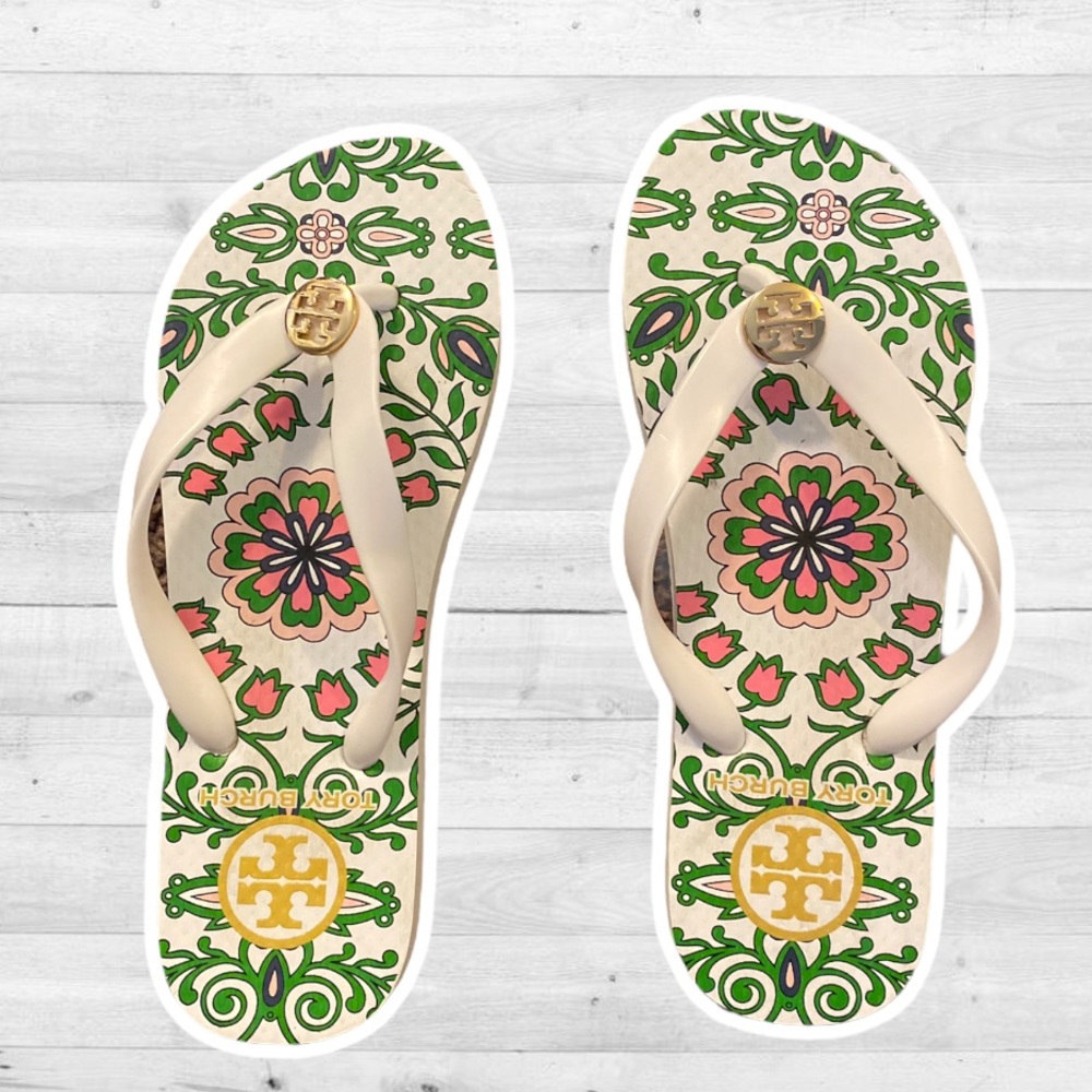 Tory Burch Flip Flops Floral Garden Party